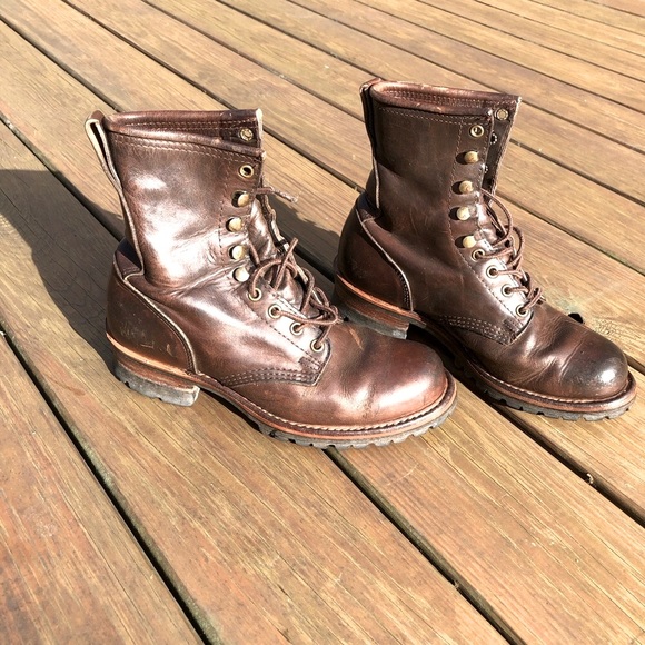 Frye Brown Lace Up Boots with High Ankle Support - Picture 5 of 8
